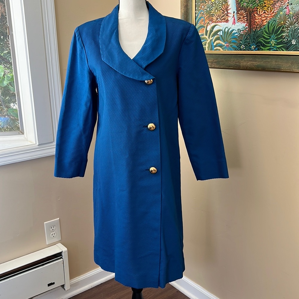 Vintage 1960's Jeane Eddy, LTD Paris womens blue coat Size 14 movie prop